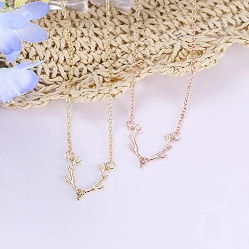 Miniatura 3 de Joya Gift Collar ajustable de aleación de oro rosa, cuernos de oro, collar de ciervo de plata, simple y a la moda, cabeza de alce para mujer