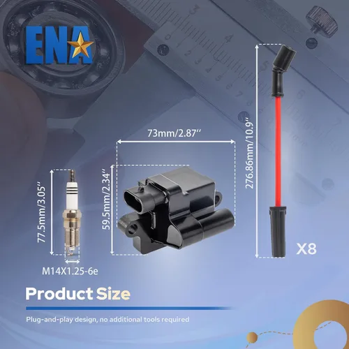 Miniatura 9 de ENA Juego de 8 bobinas de encendido cuadradas 8 bujías de platino y juego de cables rojos compatibles con Chevrolet Chevy GMC Hummer Avalanche