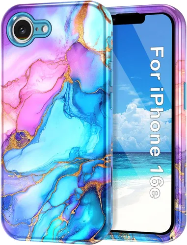 Miniatura 12 de Btscase Funda para iPhone 16e (2025), [probada en caídas de grado militar] Diseño de patrón de mármol delgado, resistente, a prueba de golpes