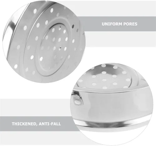 Miniatura 8 de Hemoton Cesta de vapor de acero inoxidable de 11.41 x 9.05 x 2.55 pulgadas, inserto multifuncional para cocinar albóndigas, bollos, verduras