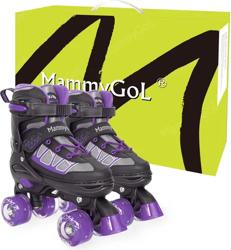 Miniatura 6 de MammyGol Roller Skates for Kids Boys Girls, Adjustable Quad Skates with Light Up Wheels for Toddler Little Kids Ages 6-12, Beginners Outdoor Sports
