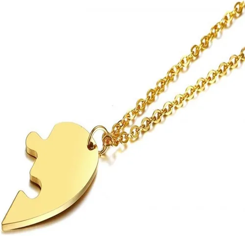 Miniatura 2 de Juego de 2 piezas de collar de acero inoxidable dorado en forma de corazón, collar negro para pareja, collar para él y ella, collares a juego