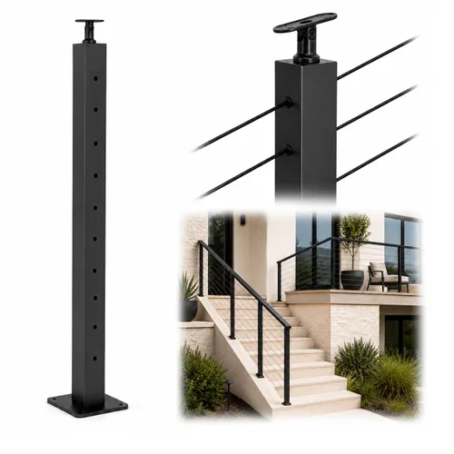 Miniatura 9 de 1 poste de barandilla de cable de 36 x 2 x 2 pulgadas, acabado negro de acero inoxidable, para escaleras y pasamanos de cubierta, se puede instalar