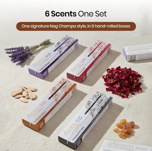 Miniatura 6 de Tulasi - Paquete de regalo de varillas de incienso para limpiar – 6 aromas x 40g cada una – Salvia blanca, palo santo, lavanda, incienso, sándalo