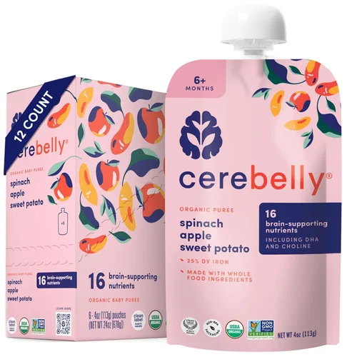 Miniatura 13 de Cerebelly Paquete variado de bolsas de comida orgánica para bebés, purés de verduras y frutas, 16 nutrientes, sin azúcar añadido, fibra y sin OMG, 4