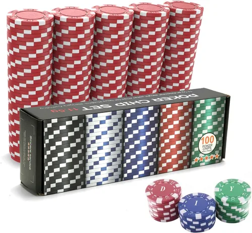 Miniatura 7 de 100 fichas de póquer profesional con caja de almacenamiento, juego de fichas de póquer de casino de 5 colores, fichas de póquer de casino compuestas
