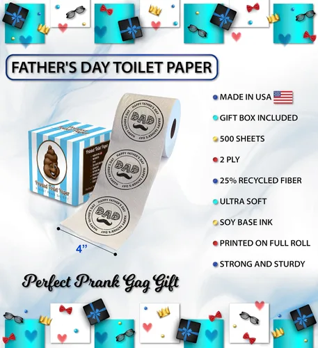 Miniatura 3 de Printed TP Rollo de papel higiénico impreso con diseño de bigote para el día del padre, divertido regalo de broma, regalos lindos para papá, marido