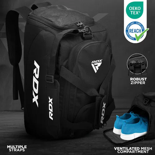 Miniatura 9 de RDX Bolsa de gimnasio de 50 litros con compartimento ventilado para zapatos, mochila todo en uno, bolsa de lona para deportes de fitness, artes