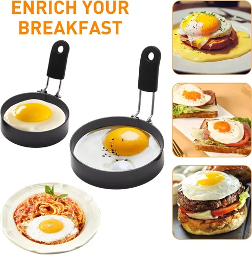 Miniatura 5 de Yevior Paquete de 6 anillos para huevos, 3 tamaños de anillos de cocina para freír, moldear huevos de cocina, moldes para panqueques, utensilios