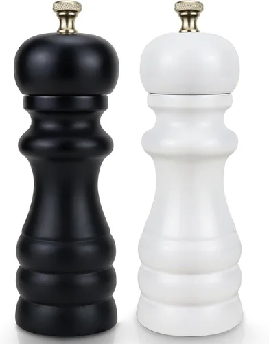 Juego de 2 molinillos de sal y pimienta, molinos de sal y pimienta manuales con grosor ajustable, mezcladores de especias de madera recargables,