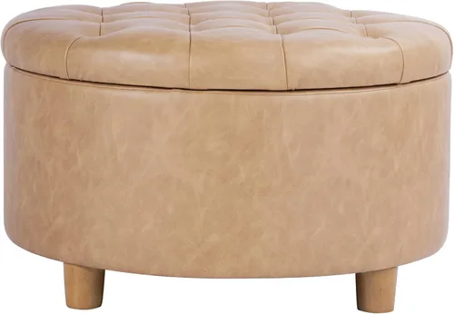 Miniatura 18 de HomePop Decoración del hogar Otomana redonda de terciopelo copetudo con botones Otomana con almacenamiento para sala de estar y dormitorio
