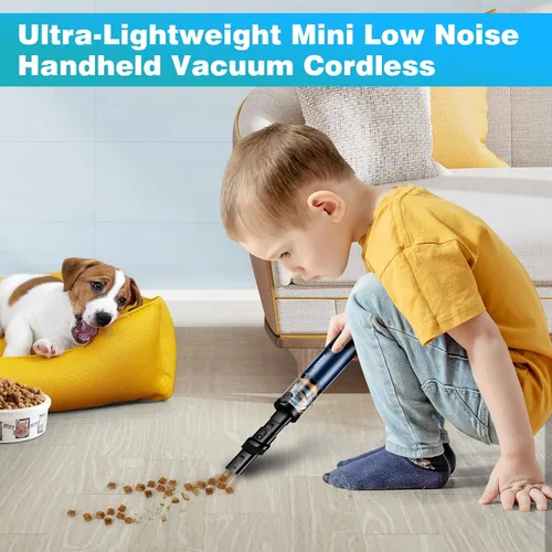 Miniatura 4 de Aspiradora de mano portátil inalámbrica, potente aspiradora de succión de 14000 PA con luz LED y plumero de aire 2 en 1, de bajo ruido recargable