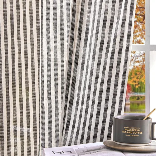 Miniatura 32 de JINCHAN Cortinas de lino para sala de estar o dormitorio, con estampado a rayas verde salvia sobre beige, rayas delgadas que filtran la luz