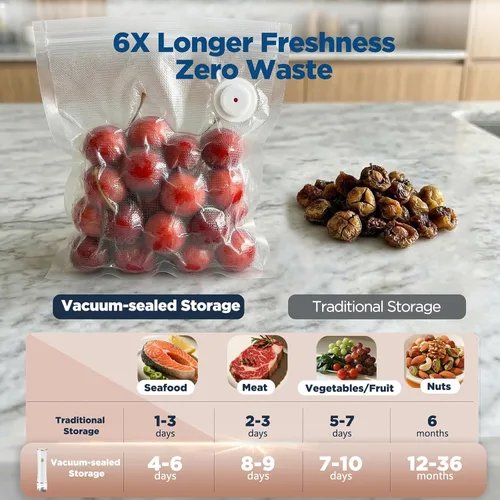 Miniatura 7 de Sellador al vacío compacto para alimentos con tanque visible, máquina selladora al vacío de mano, incluye 30 bolsas reutilizables, sella alimentos 6