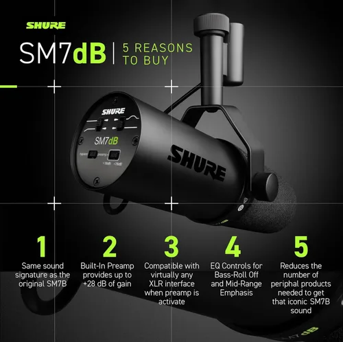 Miniatura 4 de Shure SM7dB - Micrófono vocal dinámico con preamplificador integrado, micrófono de estudio para transmisión, podcasting y grabación, sonido suave