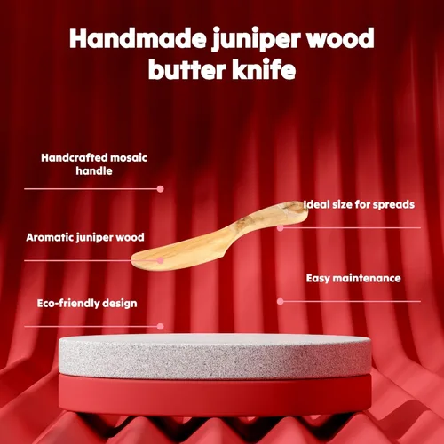 Miniatura 6 de Saaremaa Nordic Art Store - Cuchillo de mantequilla de madera de enebro hecho a mano con mango de mosaico