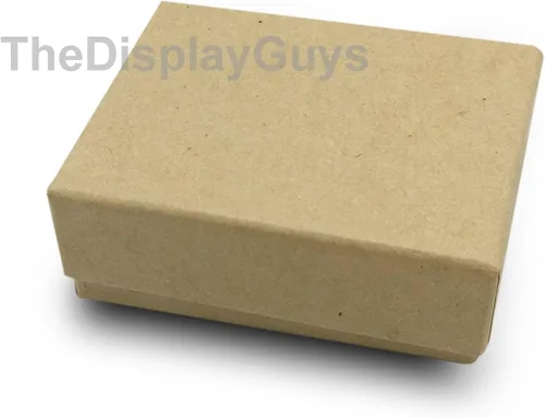 Miniatura 3 de TheDisplayGuys - Paquete de 25 cajas de joyería de papel de cartón relleno de algodón #10, estuche de regalo - Marrón kraft (1.9" x 1.3" x 0.7")