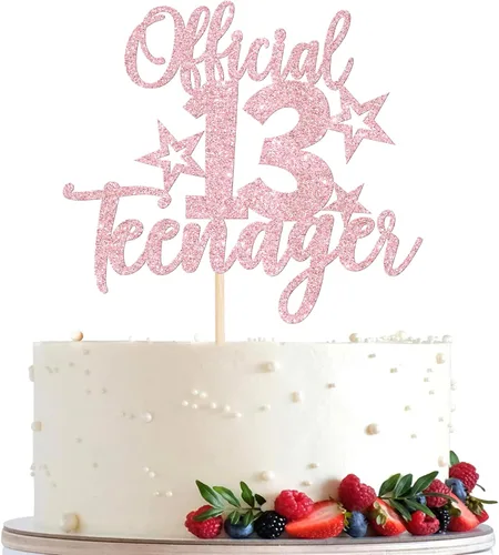 Miniatura 17 de Rsstarxi 1 paquete de 13 decoraciones oficiales para tartas de adolescentes con purpurina negra para decoración de pastel de cumpleaños de 13 años