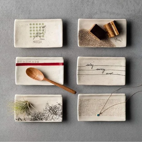 Miniatura 4 de DEMDACO Floral brillante blanco y negro 6 x 3.5 gres cerámica diario cocina rectangular cuchara resto