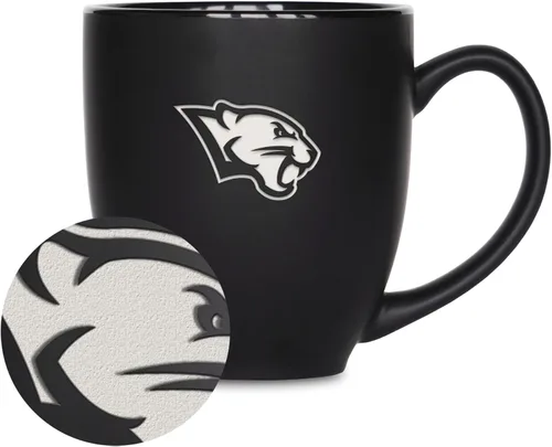 Miniatura 409 de Rico Industries - Taza de cerámica mate negra con grabado láser estándar de 15oz para NCAA (escuelas T & U) - Para bebidas calientes o frías