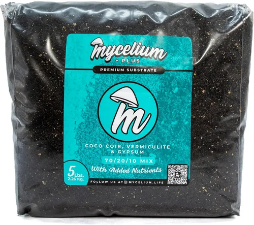 Mycelium Kit de cultivo de hongos Plus I Sustrato CVG (fibra de coco, vermiculita, yeso) Mezcla patentada para cultivo de alto rendimiento, bolsa de