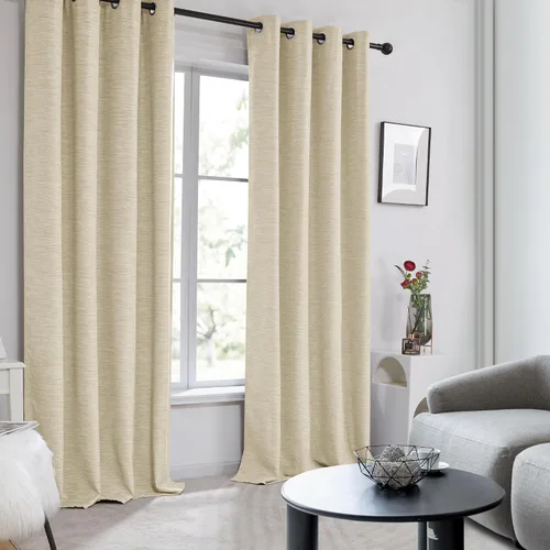 Miniatura 2 de Deconovo Cortinas opacas de lino sintético con ojales, paneles reductores de ruido con respaldo negro para sala de estar, 2 paneles, beige nuevo, 52