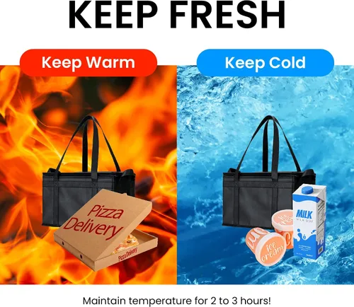 Miniatura 91 de NZ home Bolsa térmica XXL aislada y calentador de alimentos para entrega y compras de comestibles con parte superior con cremallera, color negro
