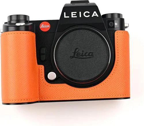 Miniatura 9 de Media funda hecha a mano de cuero genuino para cámara Leica SL3/SL3s - capa superior de cuerpo de piel de vaca + placa base de metal - diseño