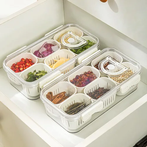 Miniatura 6 de Bandeja Dividida para Servir Alimentos con Tapas Caja Apilable de Snacks para Dulces Nueces Especias Contenedor de Frutas y Verduras con 6 Divisores