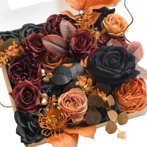 Miniatura 29 de Ling's moment Caja de Flores Falsas, Tallos de Vegetación Artificial Falsa Rosas de Espuma Dalia Hortensia de Seda Peonía Flor de Tela para Centros