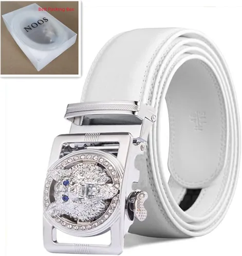 Miniatura 7 de NOOS Cinturones de lujo para hombre de cuero rojo hebilla de cabeza de lobo 138 pulgadas de ancho para vestir de hombre cinturón ajustable casual