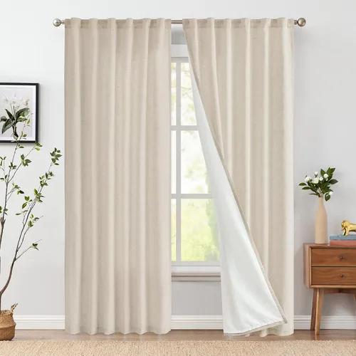Miniatura 96 de JINCHAN Cortinas de lino de 108 pulgadas de largo, juego de 2 paneles, cortinas de ventana para sala de estar y dormitorio, cortinas