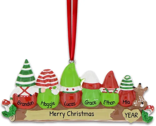 Miniatura 4 de Adorno personalizado en 3D de nuestra primera Navidad 2025 Adornos personalizados de gnomos para parejas en troncos, hongo y setas, adorno 2025