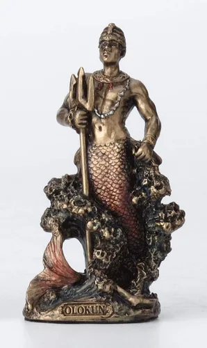 Veronese Design Olokun Santeria Orisha Propietario del Mar Profundo Pintado a Mano de Resina Fundida Acabado Bronce Antiguo Estatua Decoración del