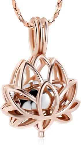 Miniatura 13 de Imrsanl Joyería de cremación para cenizas – Collar con colgante de cenizas de flor de loto con mini urna de recuerdo, joyería conmemorativa