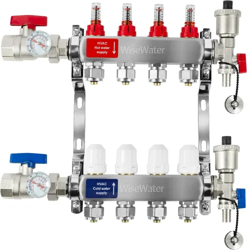 Miniatura 8 de AB Colector PEX de 2 bucles/radiante, salidas compatibles de 1/2 pulgada, válvula de flujo de hasta 1.4 GPM para calefacción radiante hidrónica