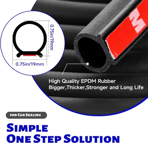 Tira de sello de goma en forma de D, burlete de puerta grande de 3/4 pulgadas, goma EPDM autoadhesiva, burlete automotriz para huecos de llenado, se
