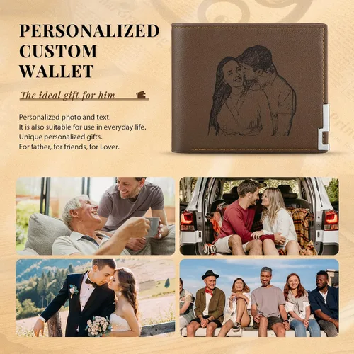 Miniatura 35 de Carteras personalizadas para hombres, cartera personalizada para hombre con imagen grabada y nombre, billetera delgada de cuero plegable, regalos