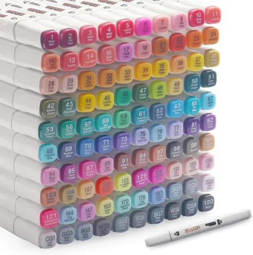 Marcadores de alcohol, 100 colores, rotuladores artísticos profesionales, doble punta más 1 licuadora de tinta permanente para pintar, colorear y