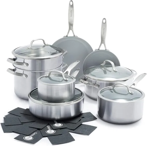 Miniatura 10 de GreenPan Venice Pro - Juego de 7 ollas y sartenes de cerámica saludable de acero inoxidable de tres capas, antiadherentes, sin PFAS, revestimiento