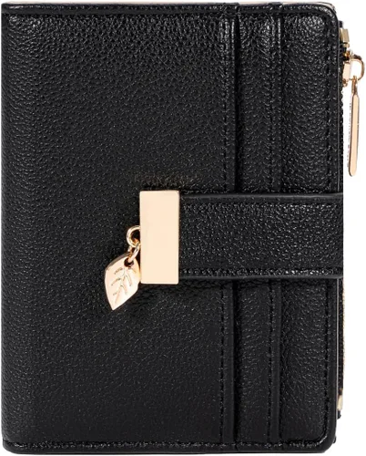 Billetera pequeña para mujer, plegable, de piel suave, tarjetero con ventana de identificación, con cremallera, bolsillo para monedas, carteras para