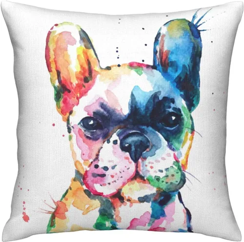 Miniatura 5 de VARUN Fundas de almohada creativas multicolor de bulldog francés en acuarela, cachorro, pintura artística, fundas de almohada cuadradas