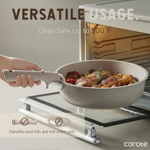 Miniatura 7 de CAROTE Juego de 19 piezas de ollas y sartenes antiadherentes, juego de utensilios de cocina con mango desmontable, juegos de cocina de inducción
