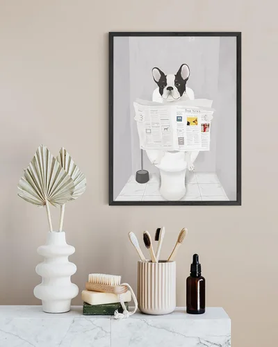 Miniatura 5 de HAUS AND HUES Divertido arte de pared de perro – Bulldog francés en el baño, carteles de animales (marco negro, 12 x 16)