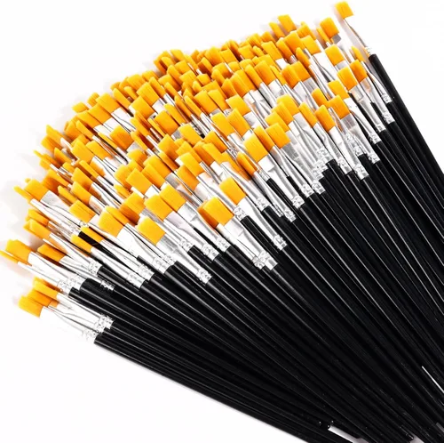 Miniatura 11 de 30 pinceles de pintura para pintura acrílica, pinceles para niños, pelo de nailon plano, pincel para manualidades, óleo pequeño, acuarelas, Negro