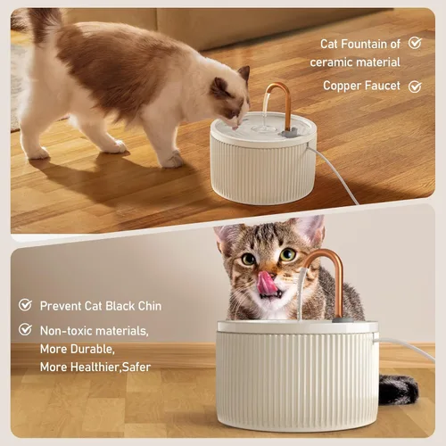 Miniatura 4 de Fuente de agua de cerámica para gatos DOOOB, fuentes de cerámica para gatos de 2.1L/71oz, fuente de agua automática para mascotas para gatos, fuente