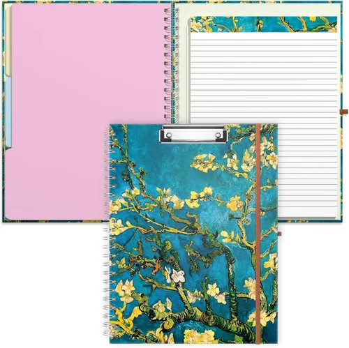 Miniatura 20 de Rimilak Spiral Clipboard Folio with Refillable Lined Notepad, 14.5 x 9.8 In, Hardcover Cover with 5 Interior Pockets, Elastic Band and Pen Loop