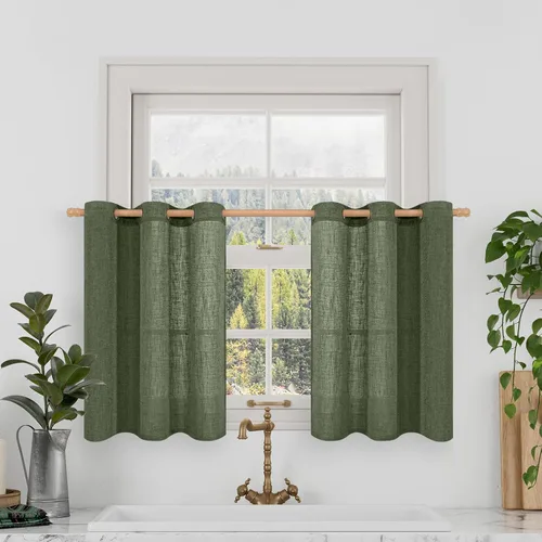 Miniatura 73 de LAMIT Cortinas de lino sintético para dormitorio, paneles filtrantes de luz, cortinas de lino con protección de privacidad con ojales para ventanas