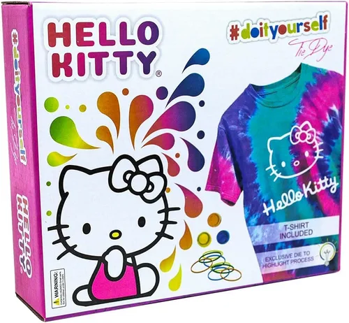 Hello Kitty - Juego de teñido anudado - El juego incluye con una camiseta, 3 pinturas de colores, forro, guantes y bandas elásticas, paquete de 1