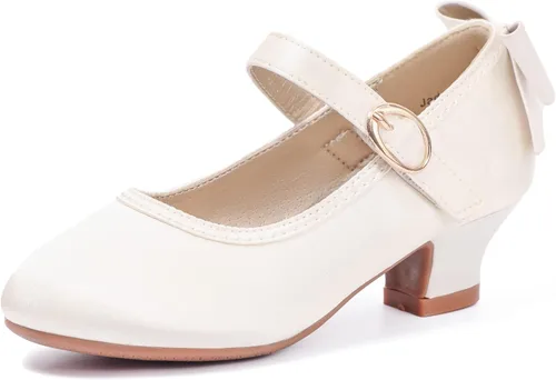 Miniatura 52 de PANDANINJIA Vestido de jada para niñas y niños pequeños, zapatos de princesa Mary Jane con tacones con lazo para fiesta, boda, boda